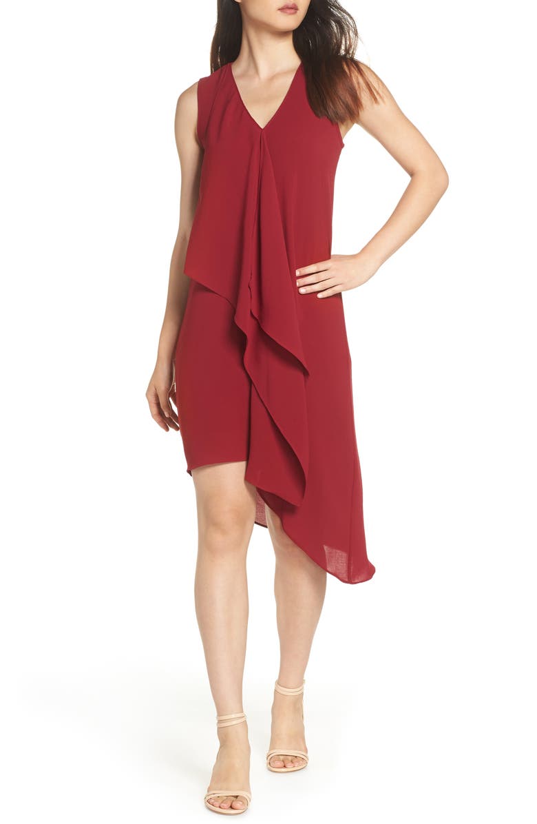 Adrianna Papell Ruffle Front Crepe High/Low Dress, Main, color, 