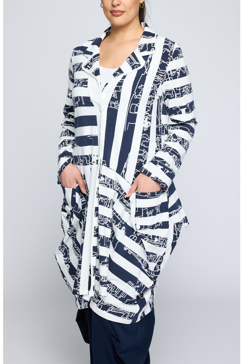 Vespera Striped Voluminous Jacket, Alternate, color, Navy
