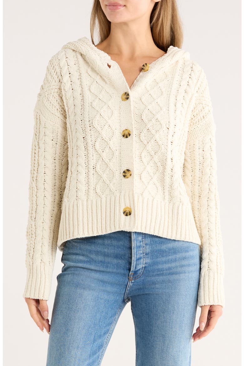 Cable Knit Hooded Cardigan, Main, color, CREAM