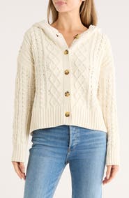 Bobeau Cable Knit Hooded Cardigan