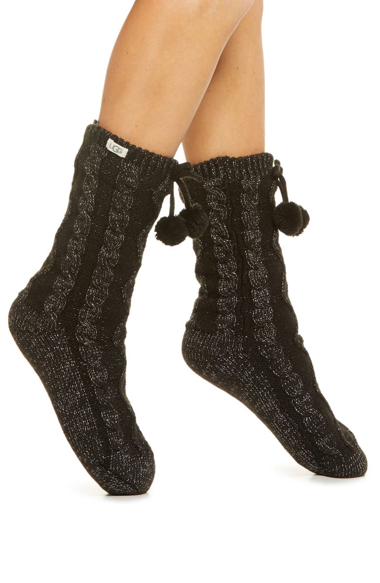UGG<sup>®</sup> Pom Metallic Fleece Lined Crew Socks, Main, color,