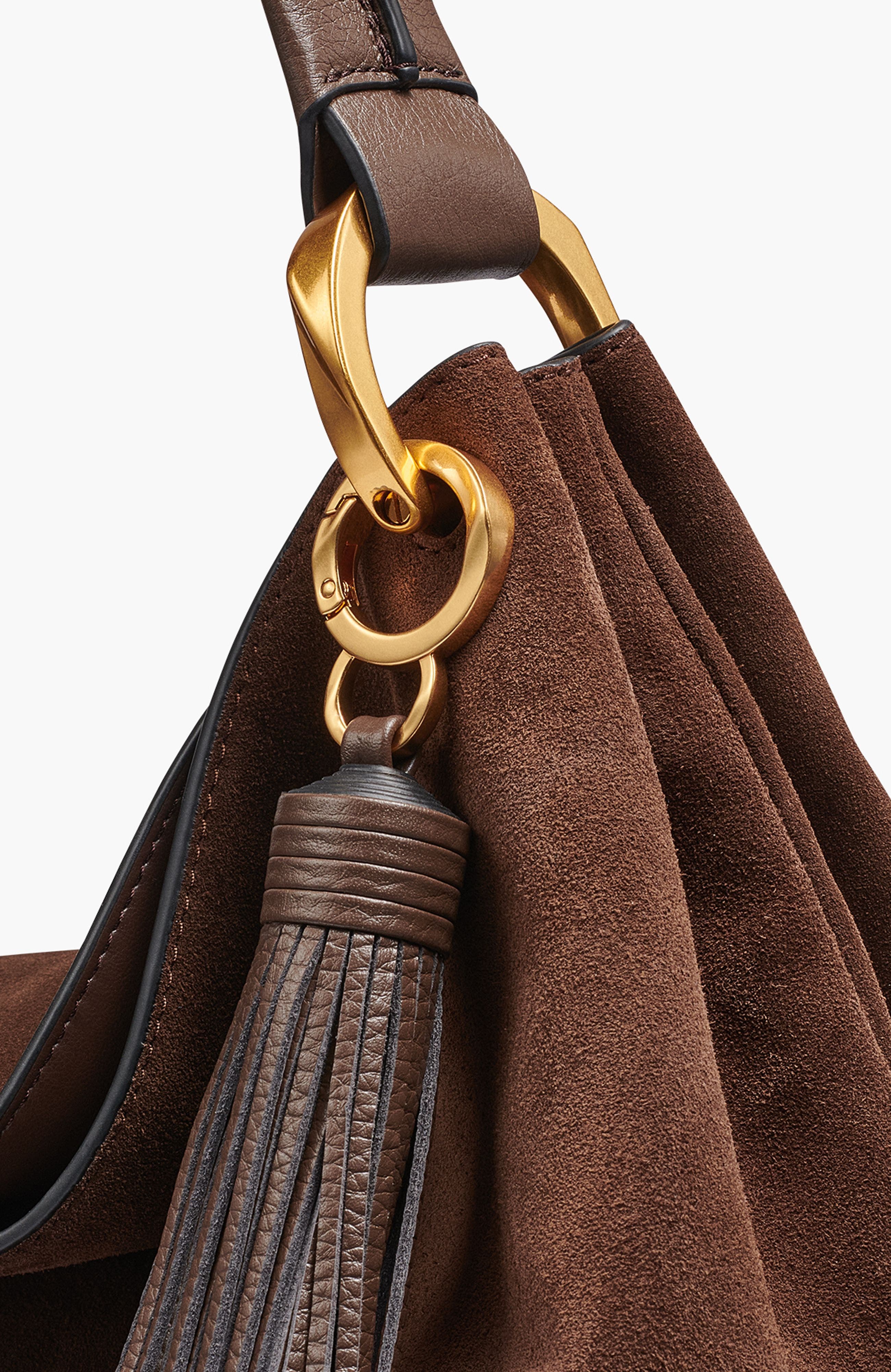 Donna Karan New York Glenwood Suede Shoulder, Alternate, color, Chocolate