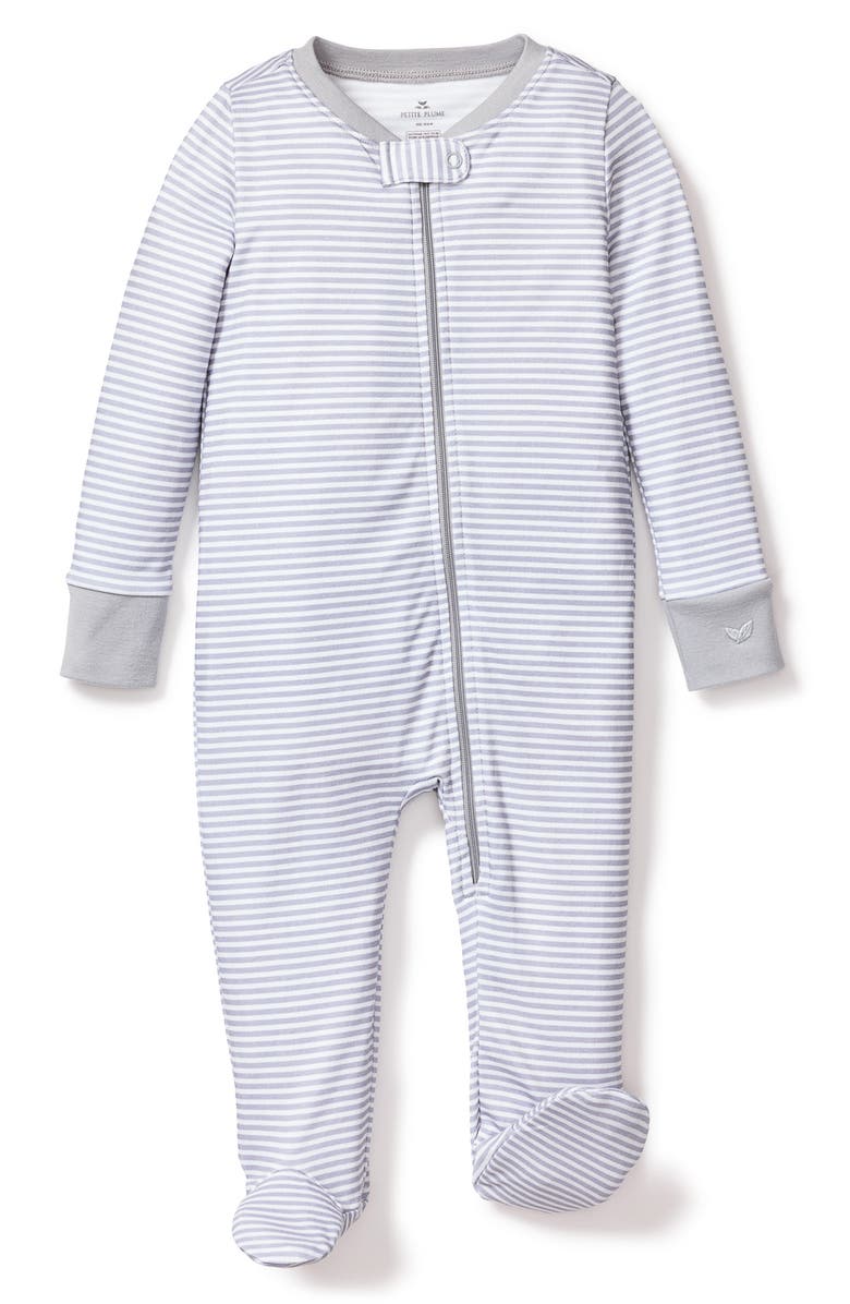 Petite Plume Stripe Pima Cotton Footie, Main, color, Grey
