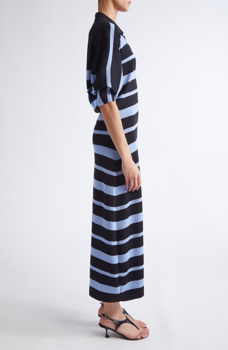Proenza Schouler Solana Stripe Merino Wool & Silk Midi Polo Dress, Alternate, color, Black Multi