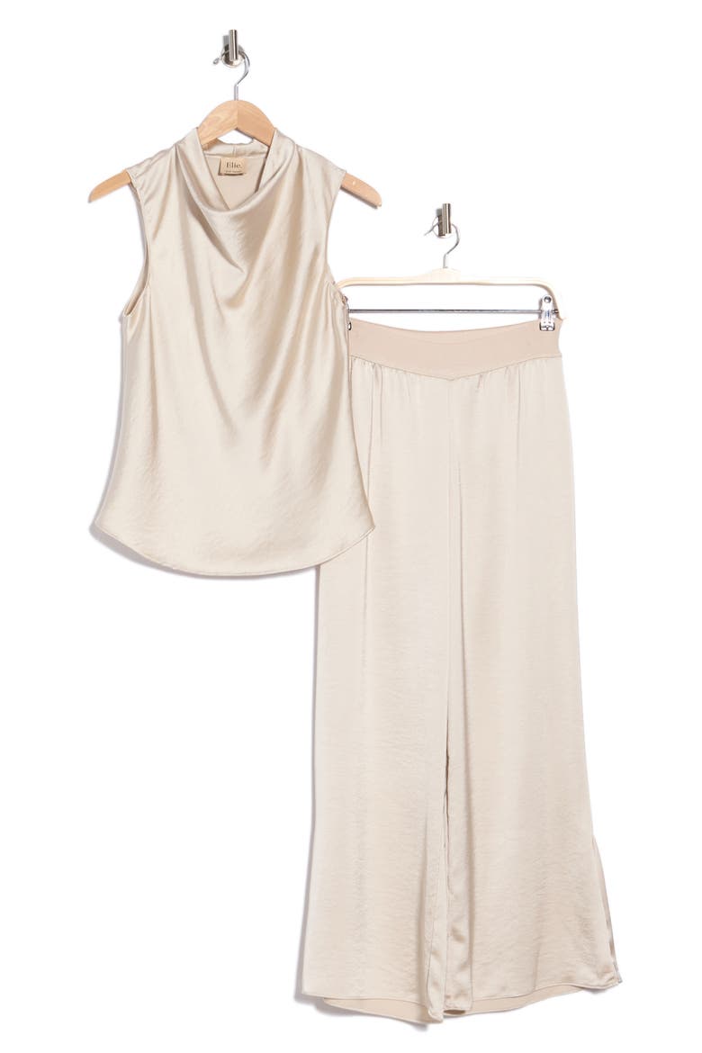Satin Cowl Neck Top & Pants Set, Alternate, color, NATURAL
