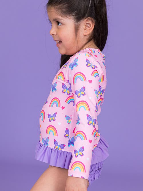 Rufflebutts Toddler Girls Upf50+ Long Sleeve Rash Guard Bikini In Pink