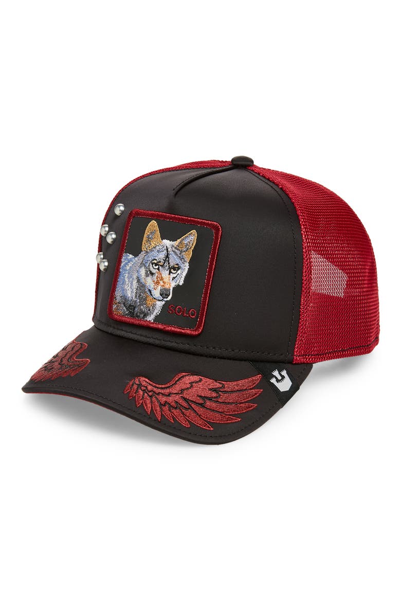 Front & Center Trucker Cap, Main, color, RED/ BLACK