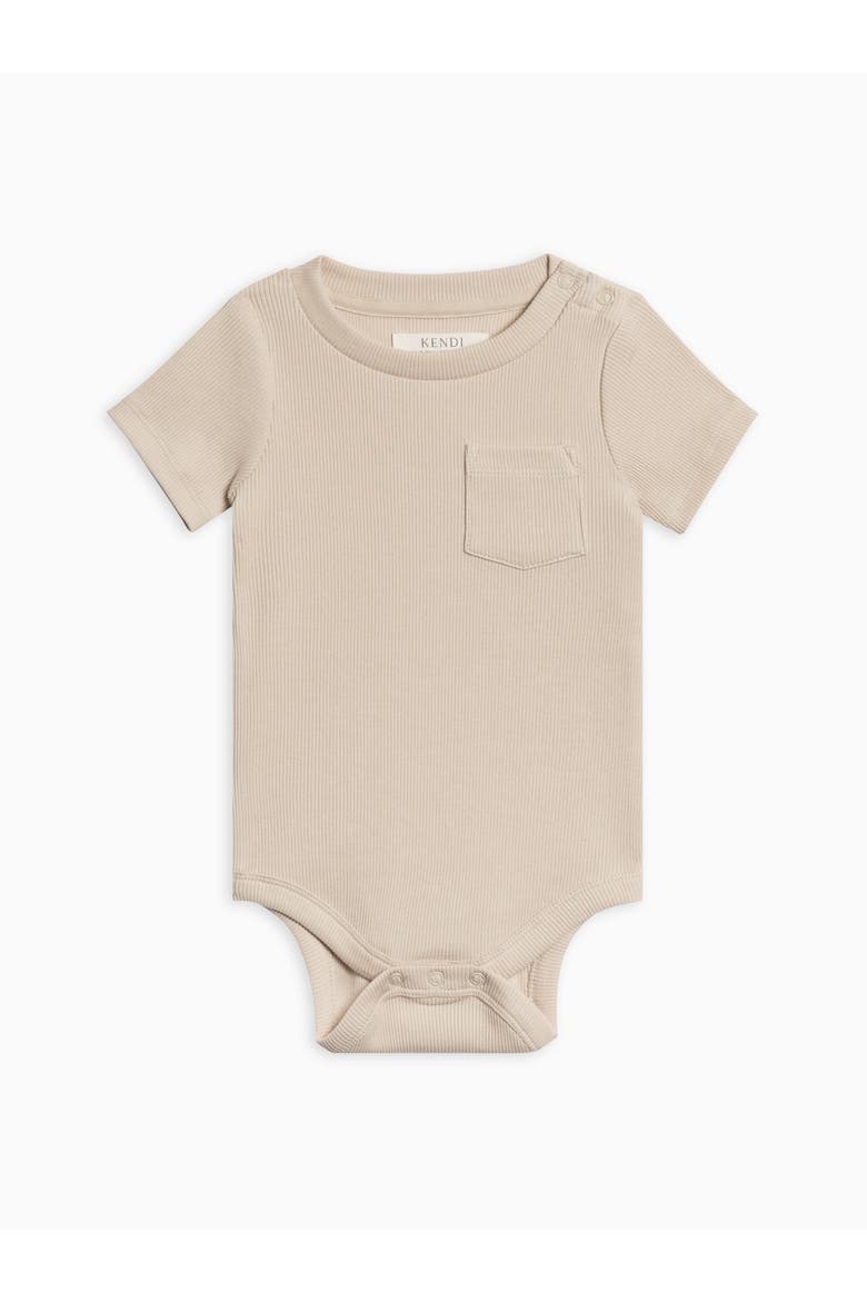 Organic Cotton Dana Ribbed Short Sleeve Pocket Bodysuit, Main, color, Oat