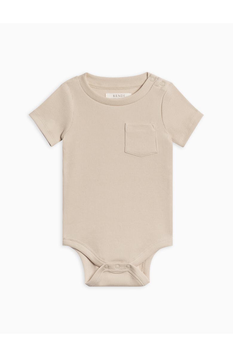 Colored Organics Organic Cotton Dana Ribbed Short Sleeve Pocket Bodysuit, Main, color, Oat