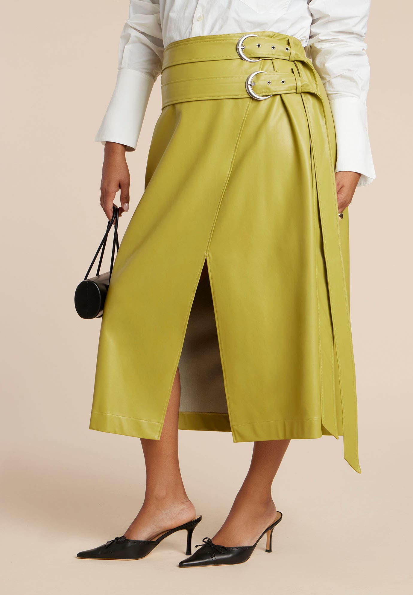 Double Belt Wrap Faux Leather Skirt - image 2