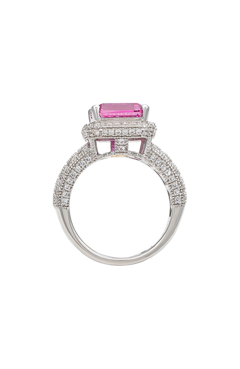 SUZY LEVIAN DIAMONDS Sterling Silver Emerald Cut Pink & Pavé White Sapphire Ring, Alternate, color, Pink