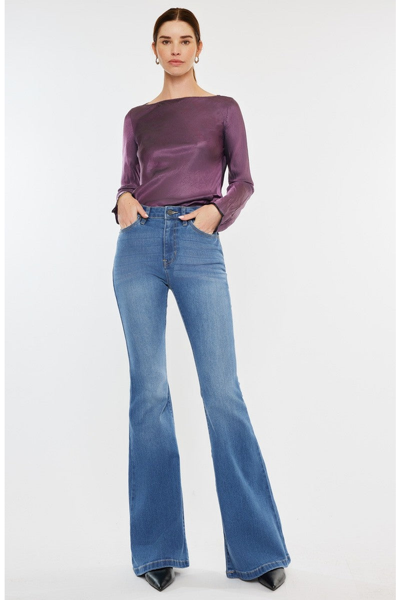Roel High Rise Super Flare Stretch Jeans, Main, color, Medium Wash