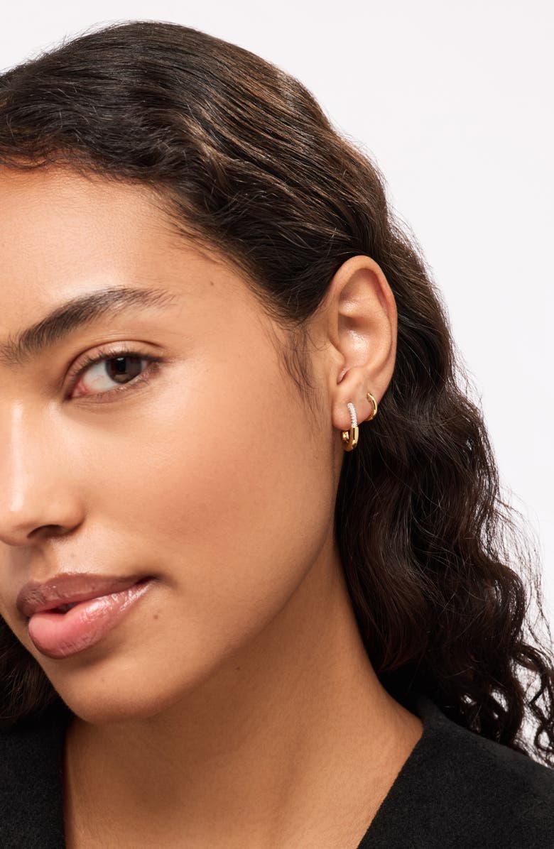 Ana Luisa Brynley Two Tone Pavé Hoop Earrings, Alternate, color, Gold / Silver / Clear