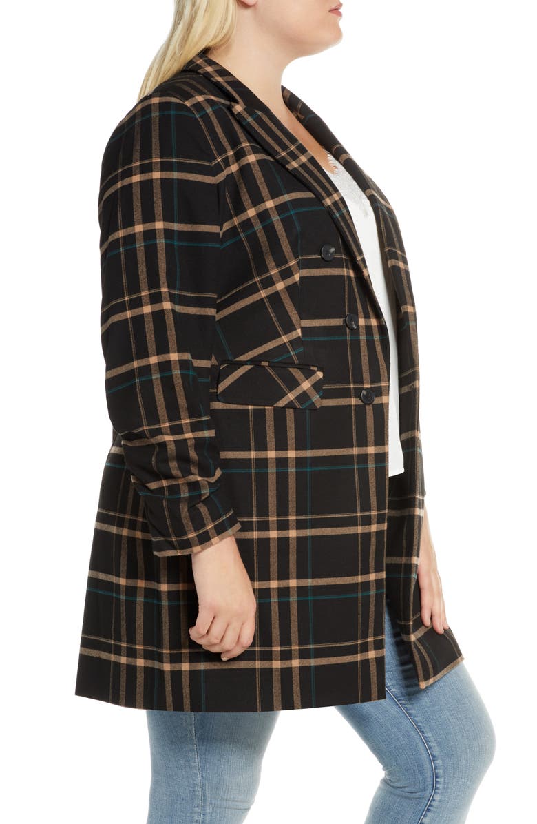 1.STATE Dynamite Plaid Ruched Sleeve Blazer, Alternate, color, 
