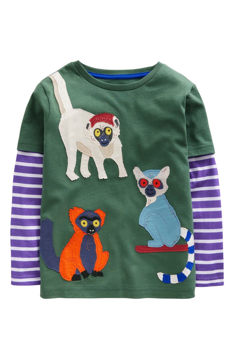 Mini Boden Kids' Funny Appliqué Long Sleeve Cotton T-Shirt, Main, color, 