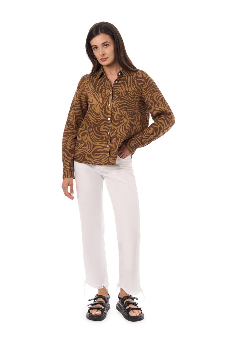 One Pocket Long Sleeve Linen Shirt, Alternate, color, Brown Zebra