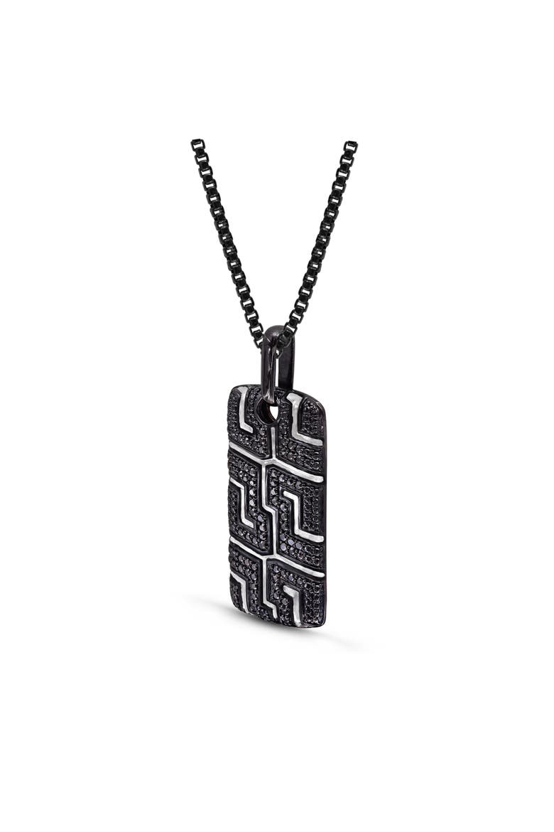 Pro Rider Tire Tread Silver & Black Diamond Tag Necklace, Alternate, color, Dark Grey