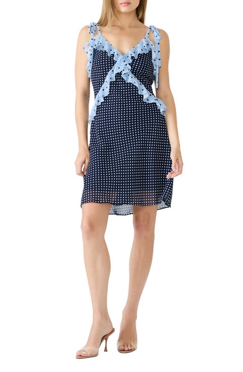 Adalina Polka Dot Ruffle Chiffon Minidress