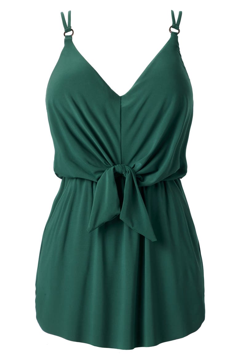 Kami Obi One-Piece Swimdress, Alternate, color, RACING GREEN