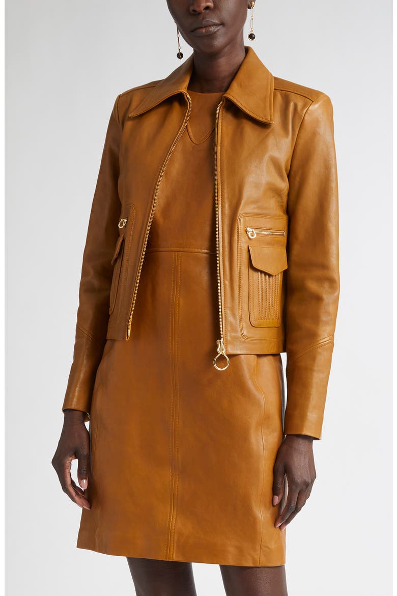 Kristen Washed Leather Crop Jacket, Main, color, CINA CINNAMON