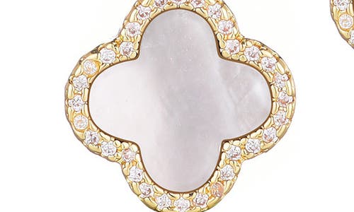 Adornia 14k Gold Plated Mother Of Pearl Halo Cz Clover Stud Earrings In Gold