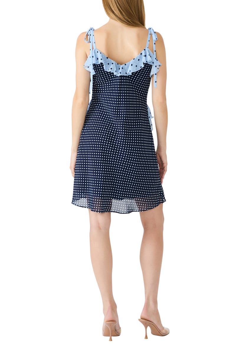 Steve Madden Adalina Polka Dot Ruffle Chiffon Minidress, Alternate, color, Vintage Navy