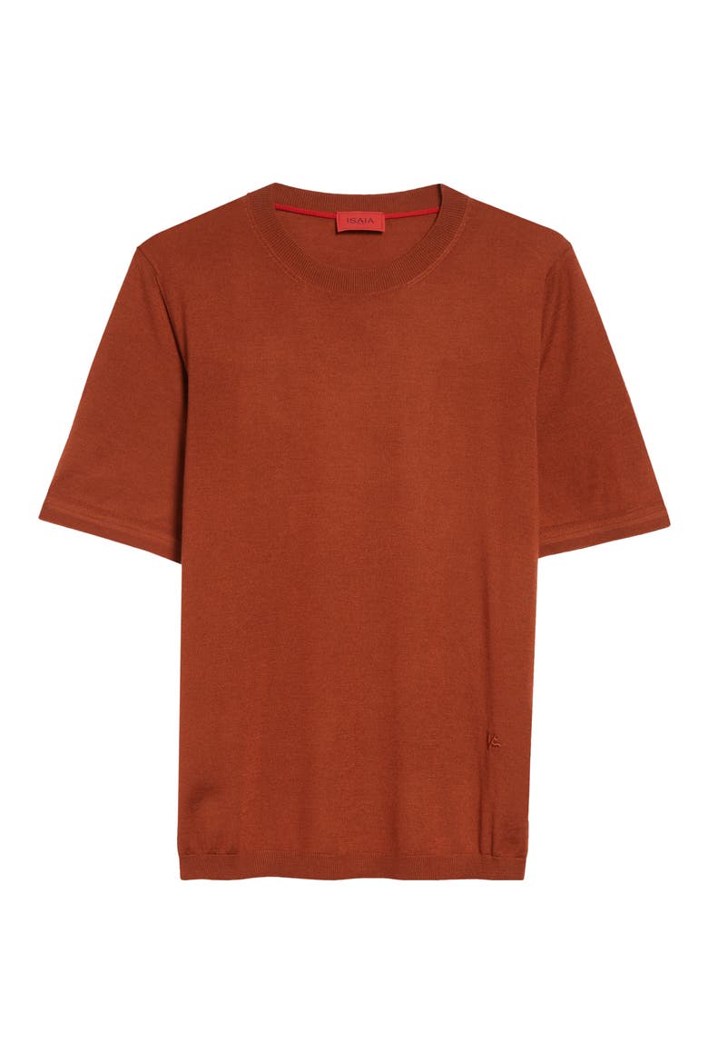 Short Sleeve Wool, Silk & Cashmere Sweater, Alternate, color, METALLIC RUST/ COPPER