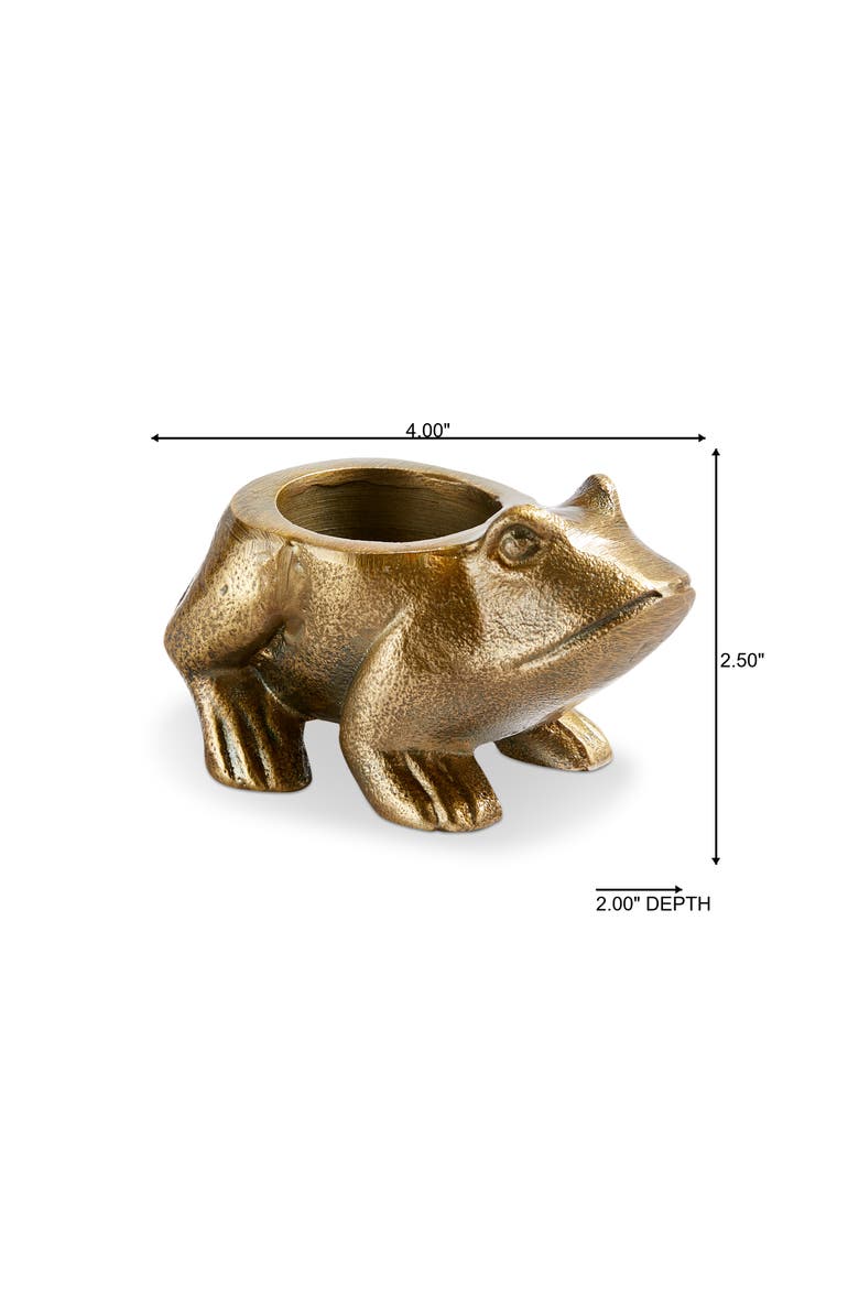 Garden Frog Tealight Antique Brass Aluminum Spring, Alternate, color, Gold