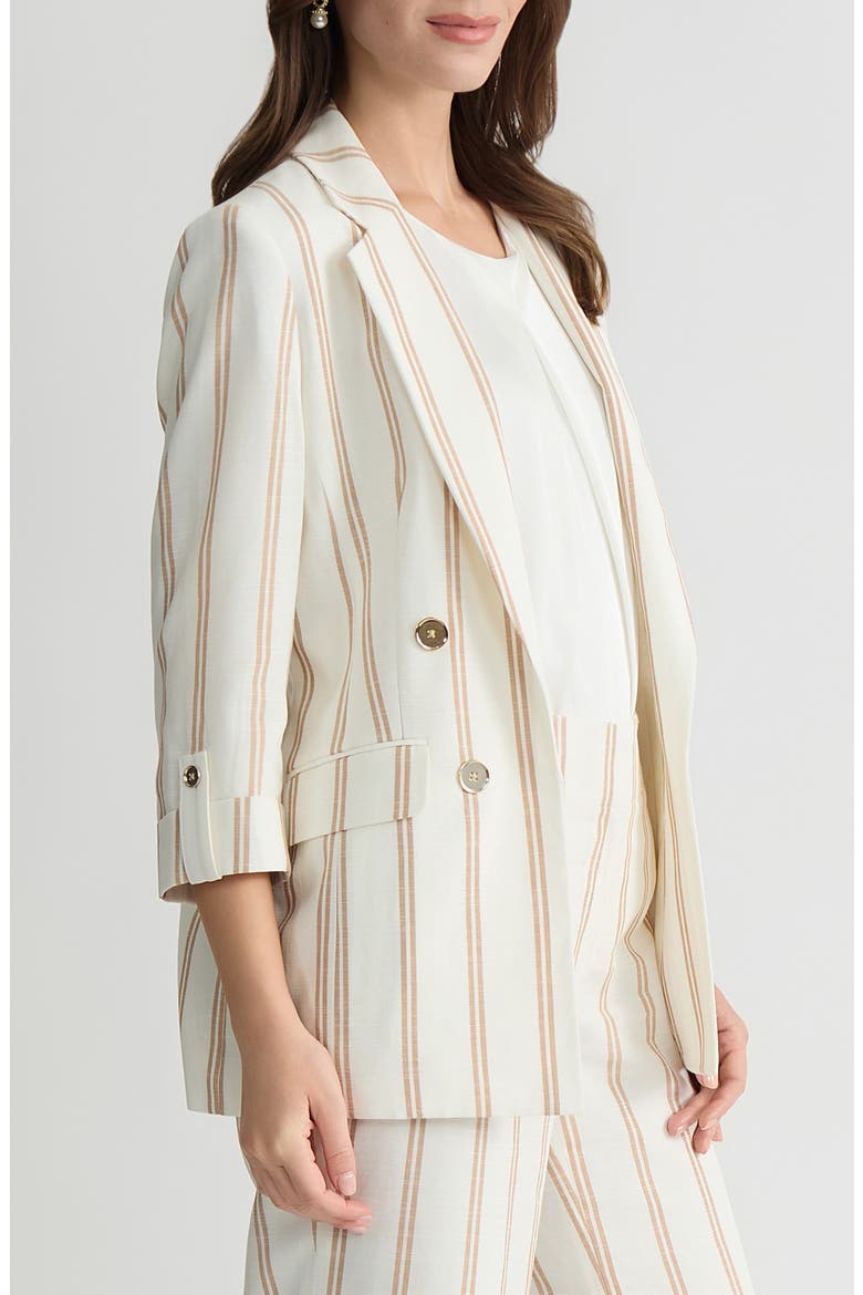 Stripe Roll Sleeve Open Front Blazer, Alternate, color, VANILLA ICE/ TOASTED WHITE