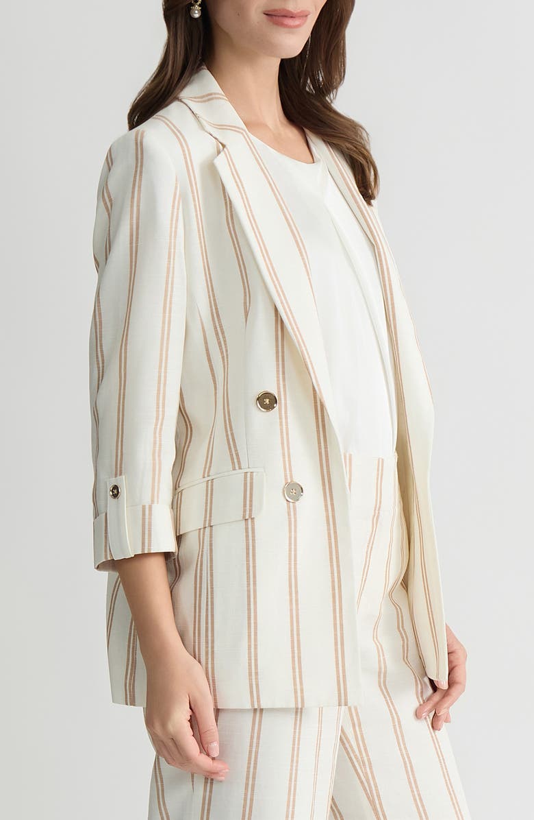 KASPER Stripe Roll Sleeve Open Front Blazer, Alternate, color, 