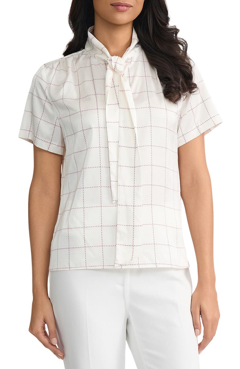 KASPER Tie Neck Satin Top, Main, color, Vanilla Ice Multi