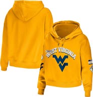 WEAR by Erin Andrews Women's WEAR by Erin Andrews Gold West Virginia Mountaineers Mixed Media Cropped Pullover Hoodie