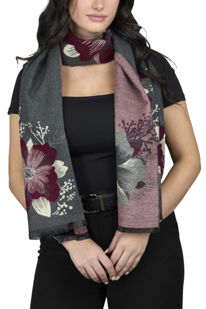 Floral Reversible Scarf, Main, color, CHARCOAL