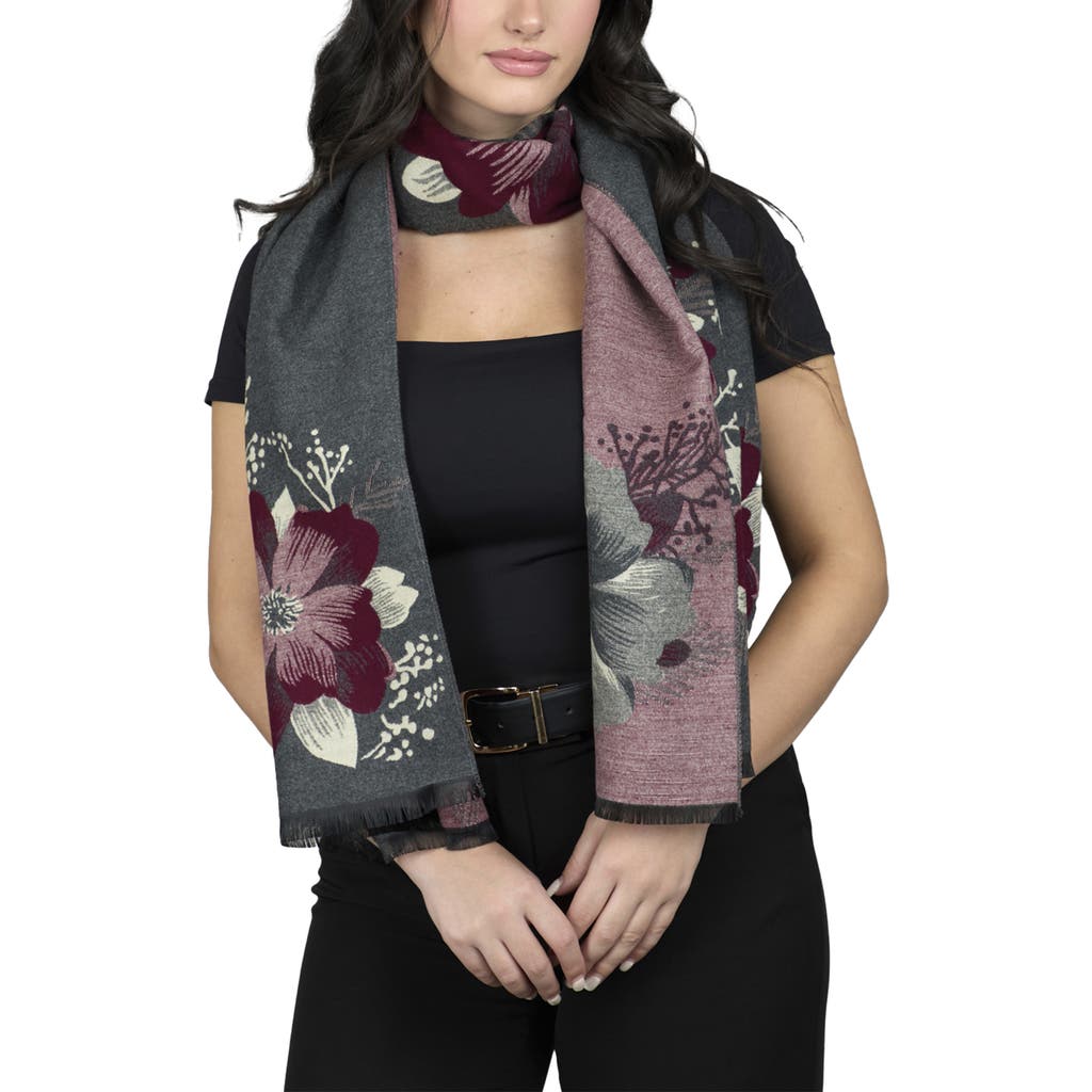 Saachi Floral Reversible Scarf In Charcoal