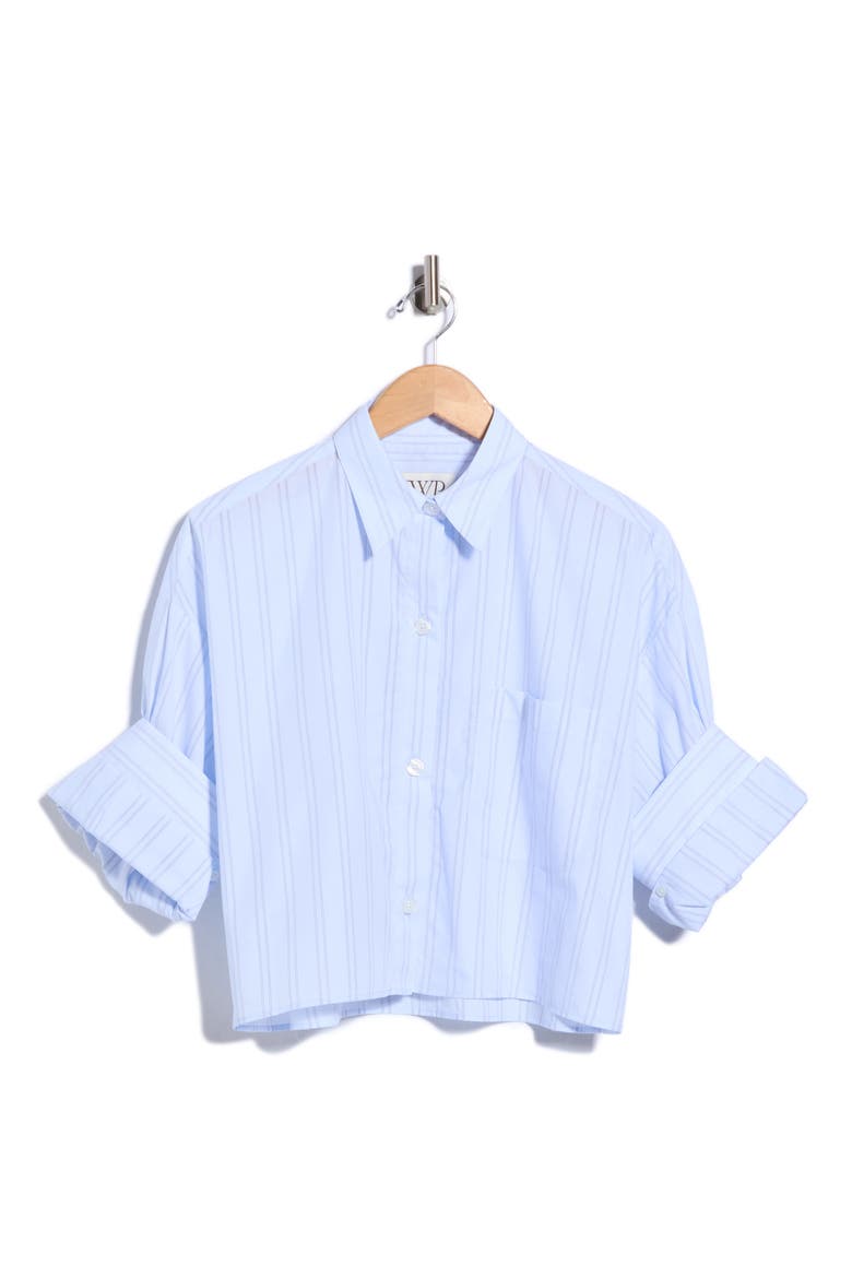 Next Ex Stripe Crop Button-Up Shirt, Main, color, BLUE / MIDNIGHT
