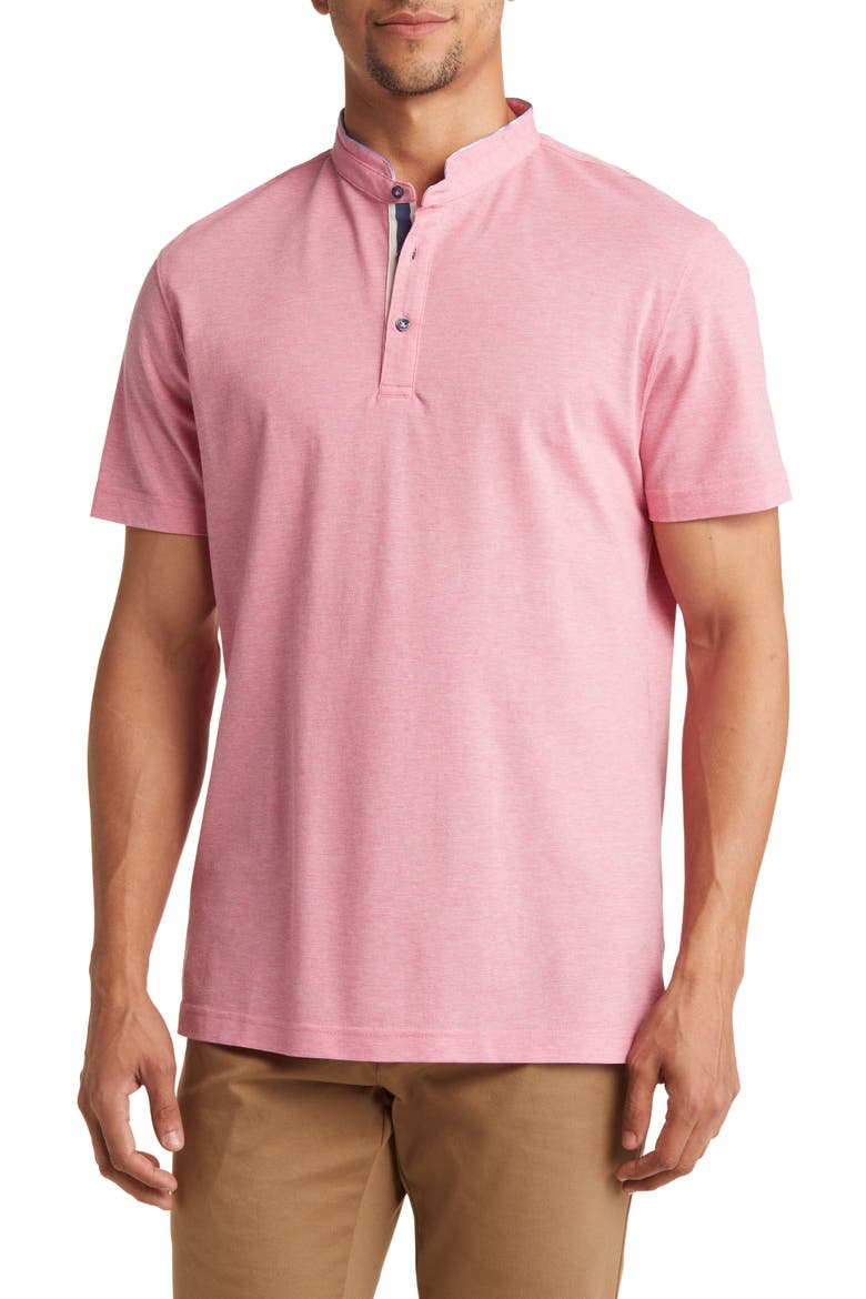 Trim Fit Band Collar Cotton Polo, Main, color, PINK