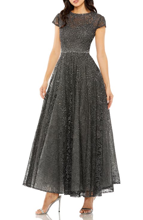 Embellished Cap Sleeve A-Line Dress