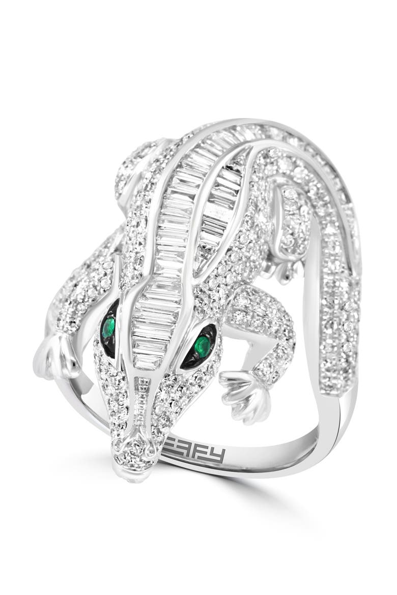 14K White Gold Diamond, Natural Emerald Ring, Main, color, Hematite and FW Blush Pearl