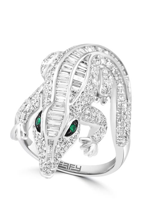 14K White Gold Diamond, Natural Emerald Ring