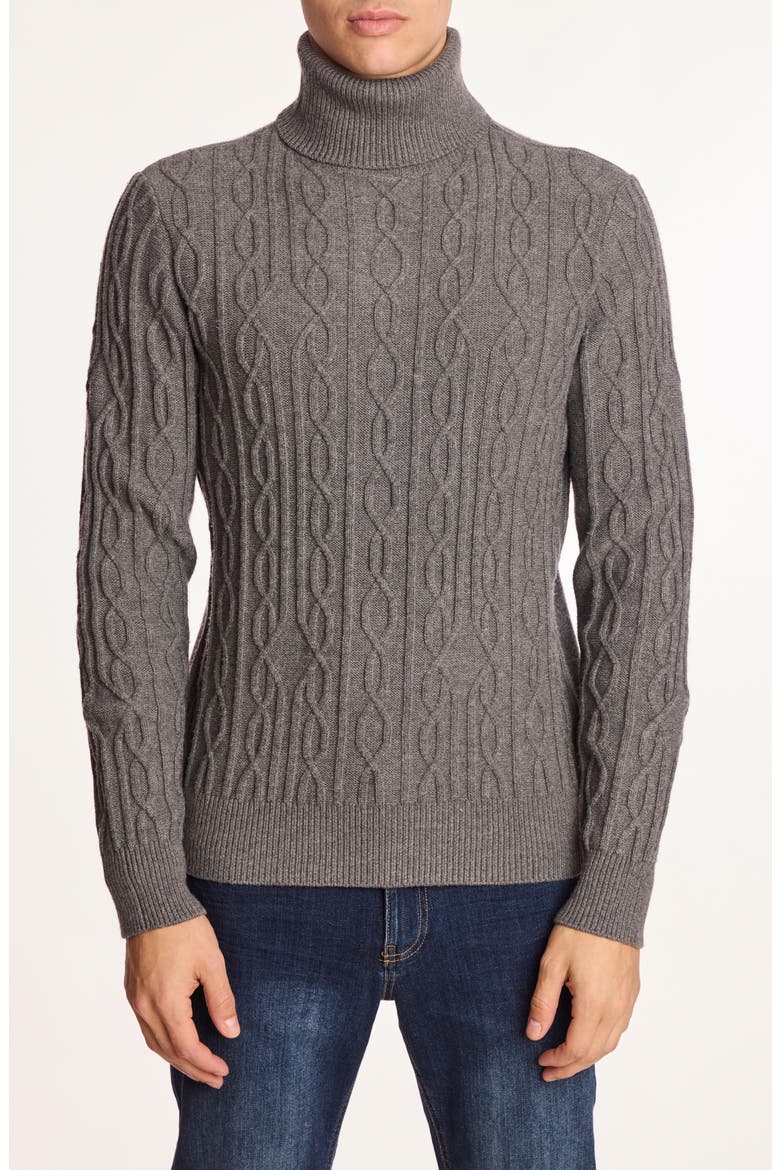 Cable Stitch Turtleneck Sweater, Main, color, WOLF GREY
