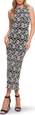 FLYING TOMATO Floral Sleeveless Stretch Lace Midi Dress