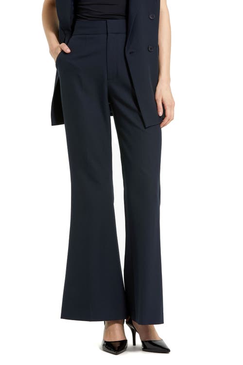 Mac Duggal Classic Crepe Flared Trouser Pants In Navy