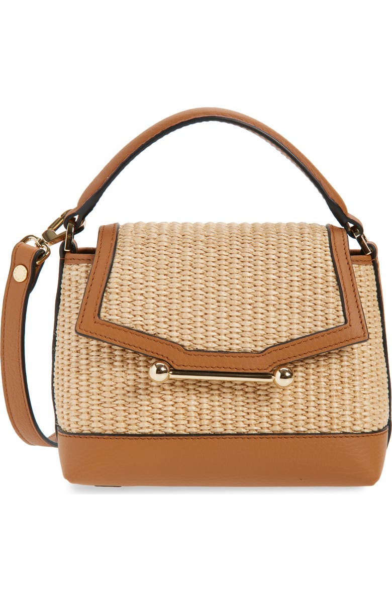 Strathberry Nano Mosaic Raffia & Leather Top Handle Bag, Main, color, Tan/ Natural