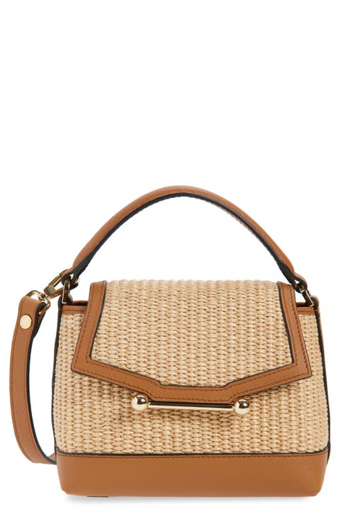 Nano Mosaic Raffia & Leather Top Handle Bag