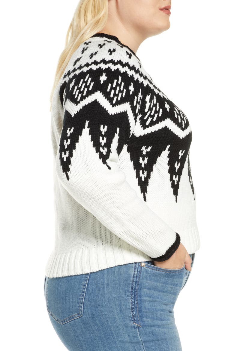 Fair Isle Crewneck Crop Sweater, Alternate, color, FAIRISLE BLACK/ WHITE