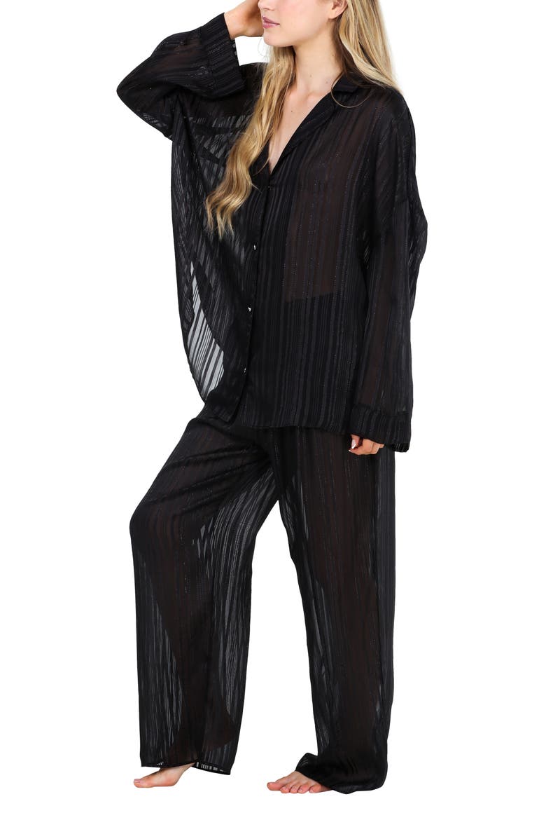 Sheer Bliss Stripe Pajamas, Alternate, color, BLACK
