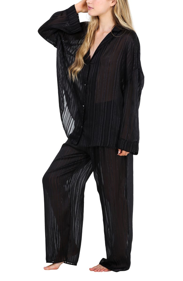 Honeydew Sheer Bliss Stripe Pajamas, Alternate, color, Black