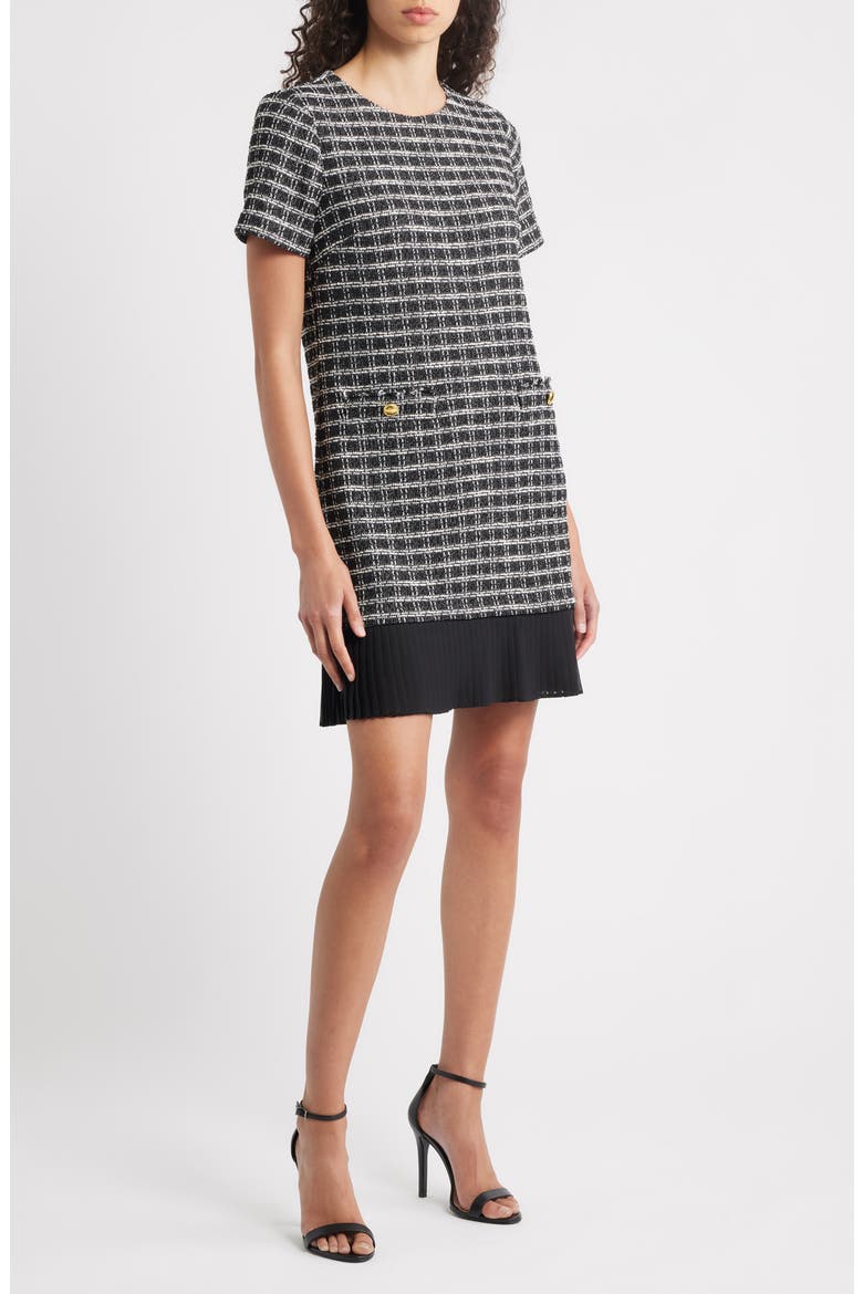 Pleated Hem Bouclé Minidress, Main, color, BLACK MULTI