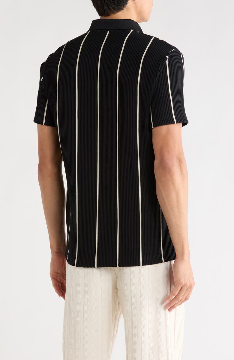 DENIM AND FLOWER Vertical Stripe Textured Polo, Alternate, color, Black And White
