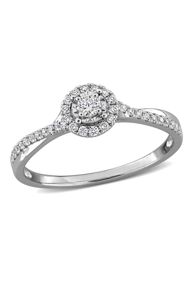 Lab-Grown Diamond Halo Crossover Ring 14k, Main, color, White Gold